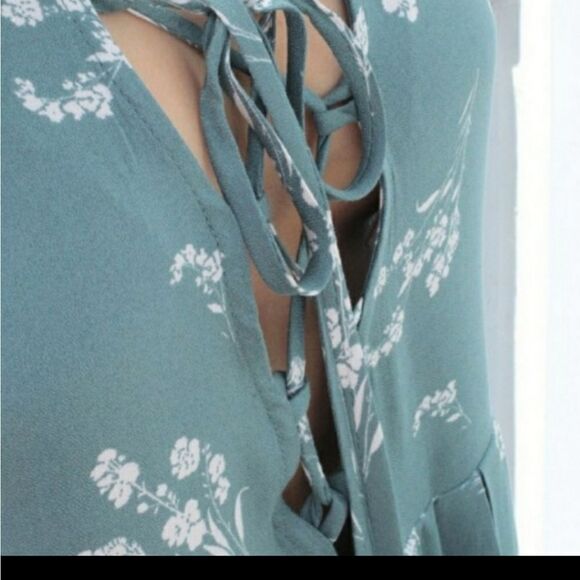 Boho Sage Printed Flowy Mini Keyhole Spring summer Dress sz S 2-4 M 6-8 L 10-12 - Picture 4 of 6